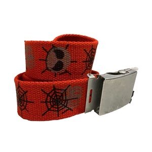 Y2K Punk Rock Red Fabric Ratchet Belt Size Large Graphic Spider Web